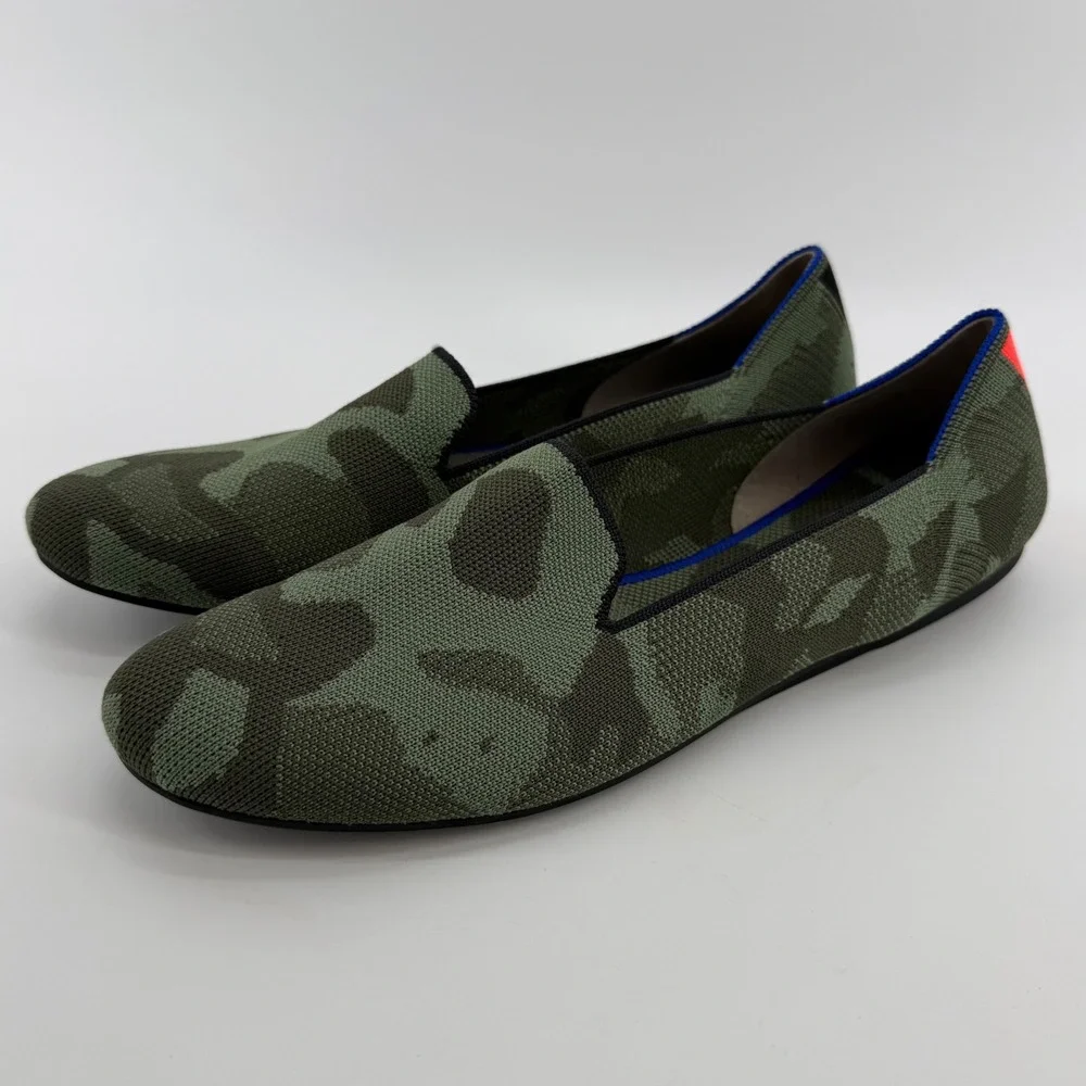 Rothys The Loafer Olive Camo Green Knit Slip On Flat Shoes Womens 11 Round Toe